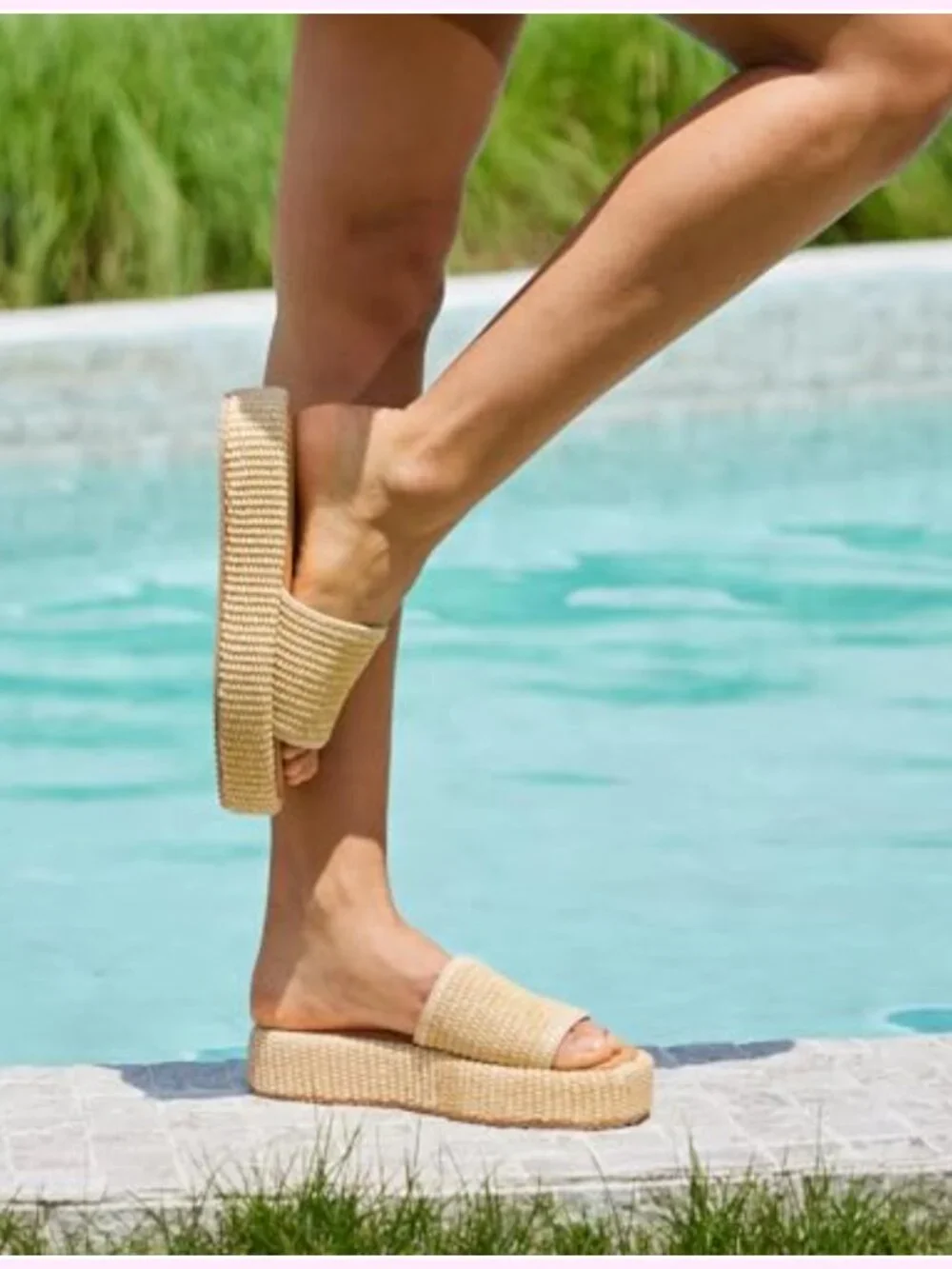 Woven Raffia Espadrille Platform Sandals Slides Flatform Beach Vacation Shoes